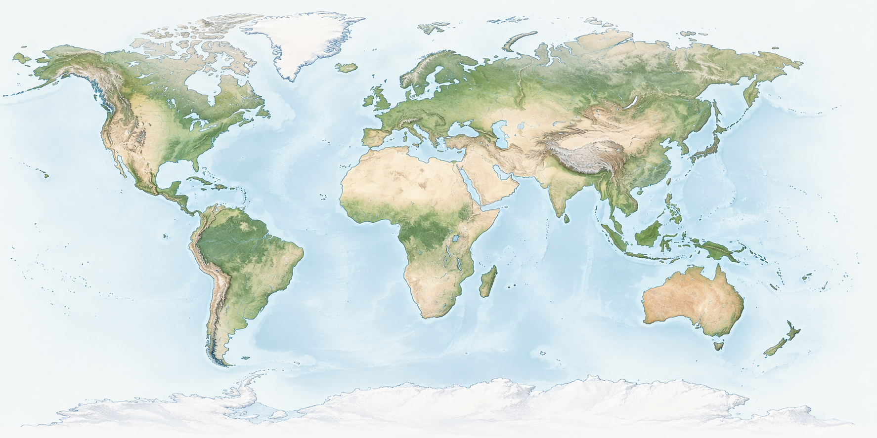 Relief-Weltkarte als Hintergrund des WorldSuperDrinks Zutatenatlas